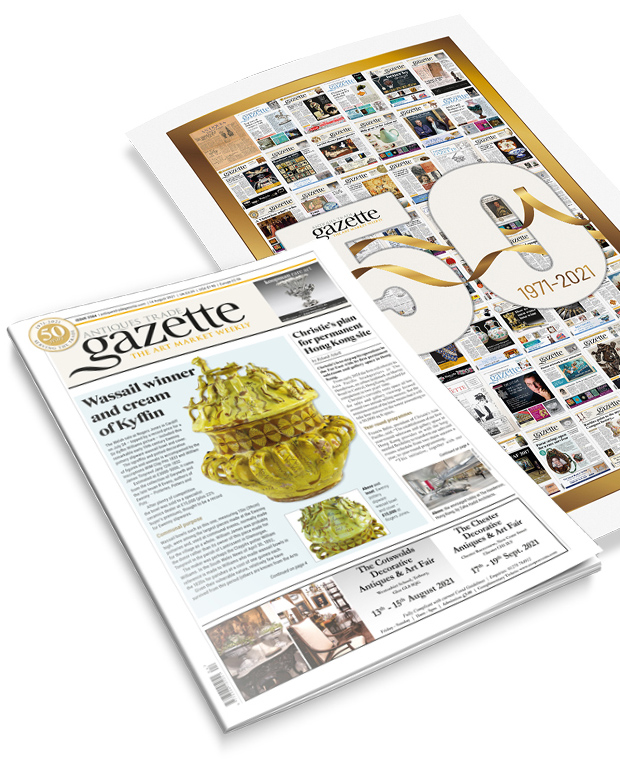 Antiques Trade Gazette magazine cover and limited edition tea towel 
