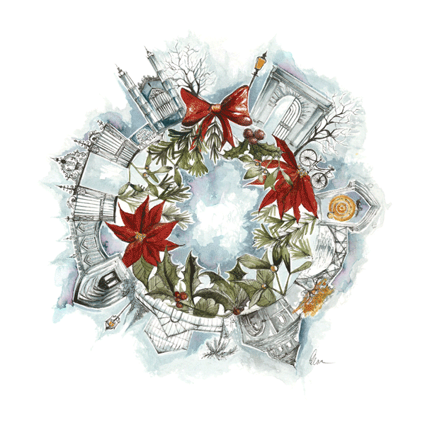 Cambridge Wreath Illustration – Georgina Burton